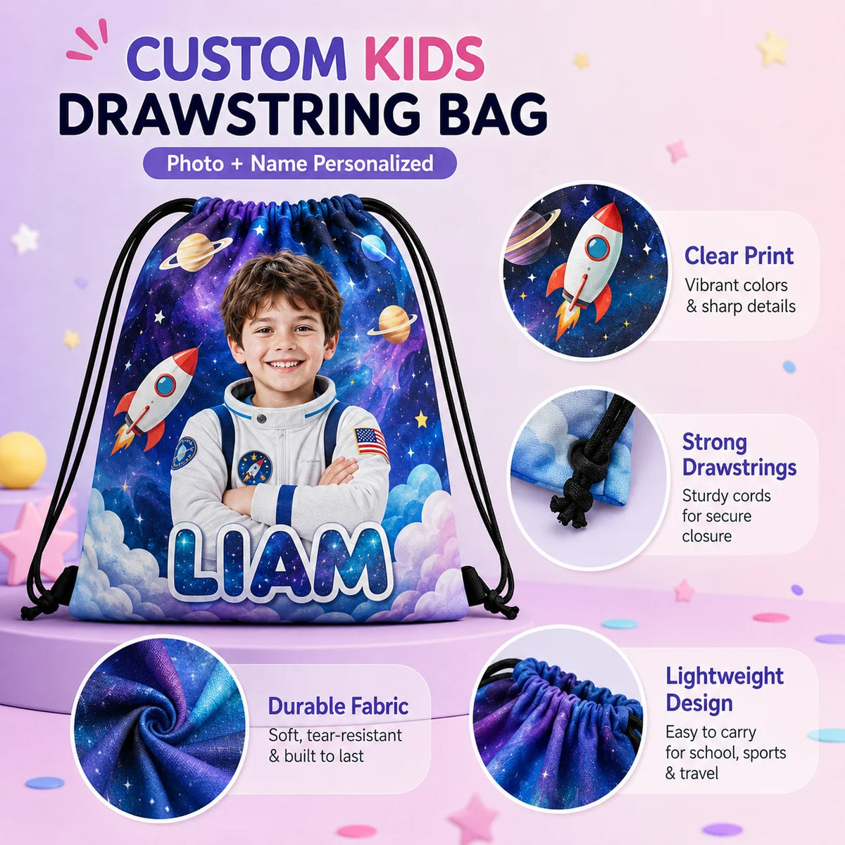 Personalized Kids Drawstring Backpack